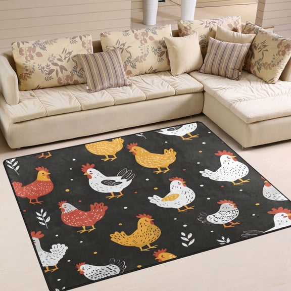 Chicken and Leaves Area Rug Washable 80 x 58 Floor Carpet Mat Non Slip for Bedroom Living Room Home Decor