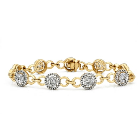 3 Carat T.W. Marquise- and Princess-Cut Diamond 14kt Yellow Gold Bracelet with Circular Clusters