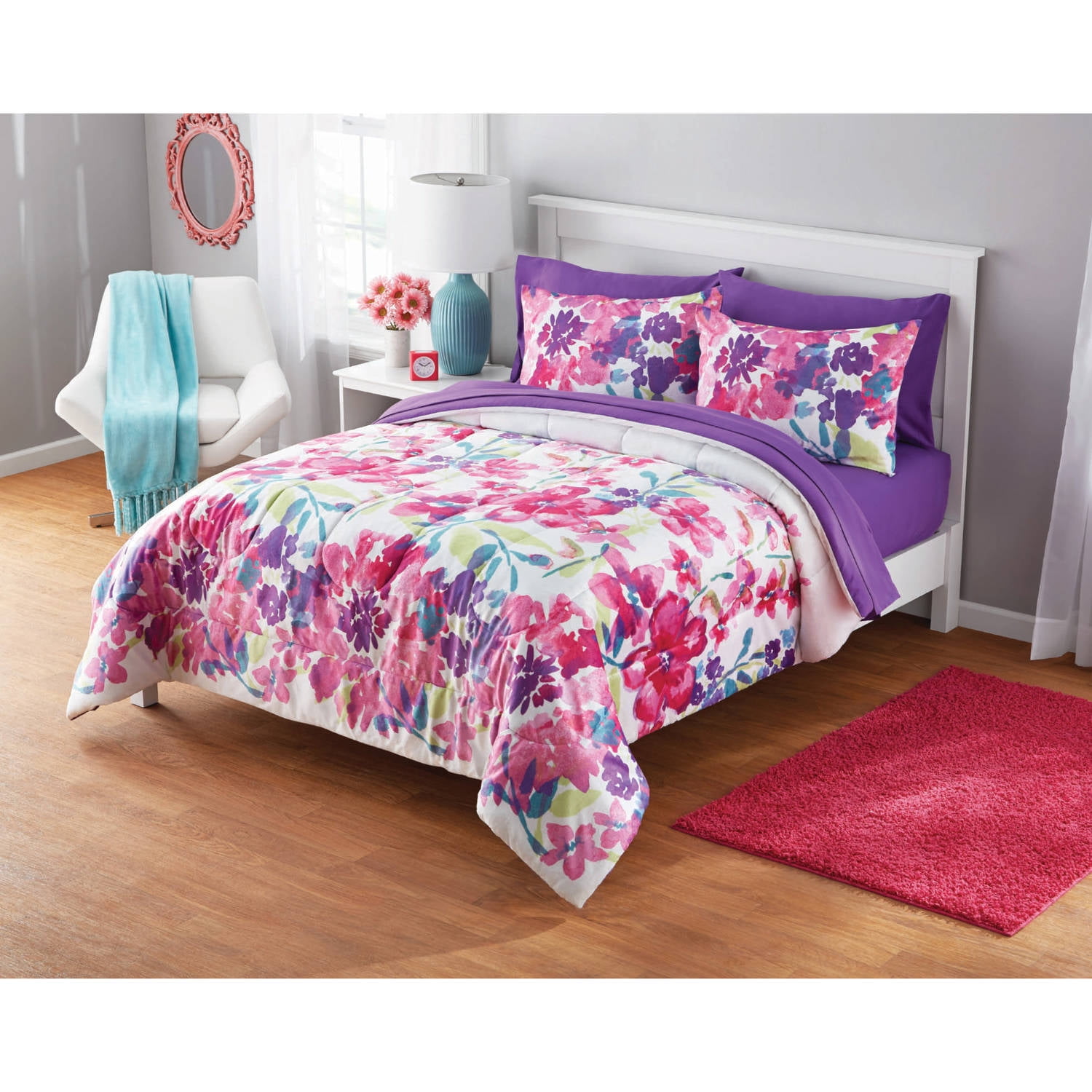 Your Zone Adelaine Watercolor Floral Mink Plush forter Set