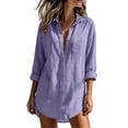 thumbnail image 5 of Lumtrix Women Swimsuit Coverup Shirt Dress Button Down Long Sleeve Bathing Suit Cover Up Beach Travel Vacation Tunic Tops Light Purple M, 5 of 7