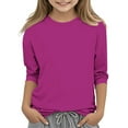 thumbnail image 2 of Fesfesfes Breathable Cotton Tees Spring Summer Children's Fashion Solid Color 3/4 Sleeve Round Neck Tops T Shirt for Girls 3-12 Years(Hot Pink,5 Years), 2 of 5