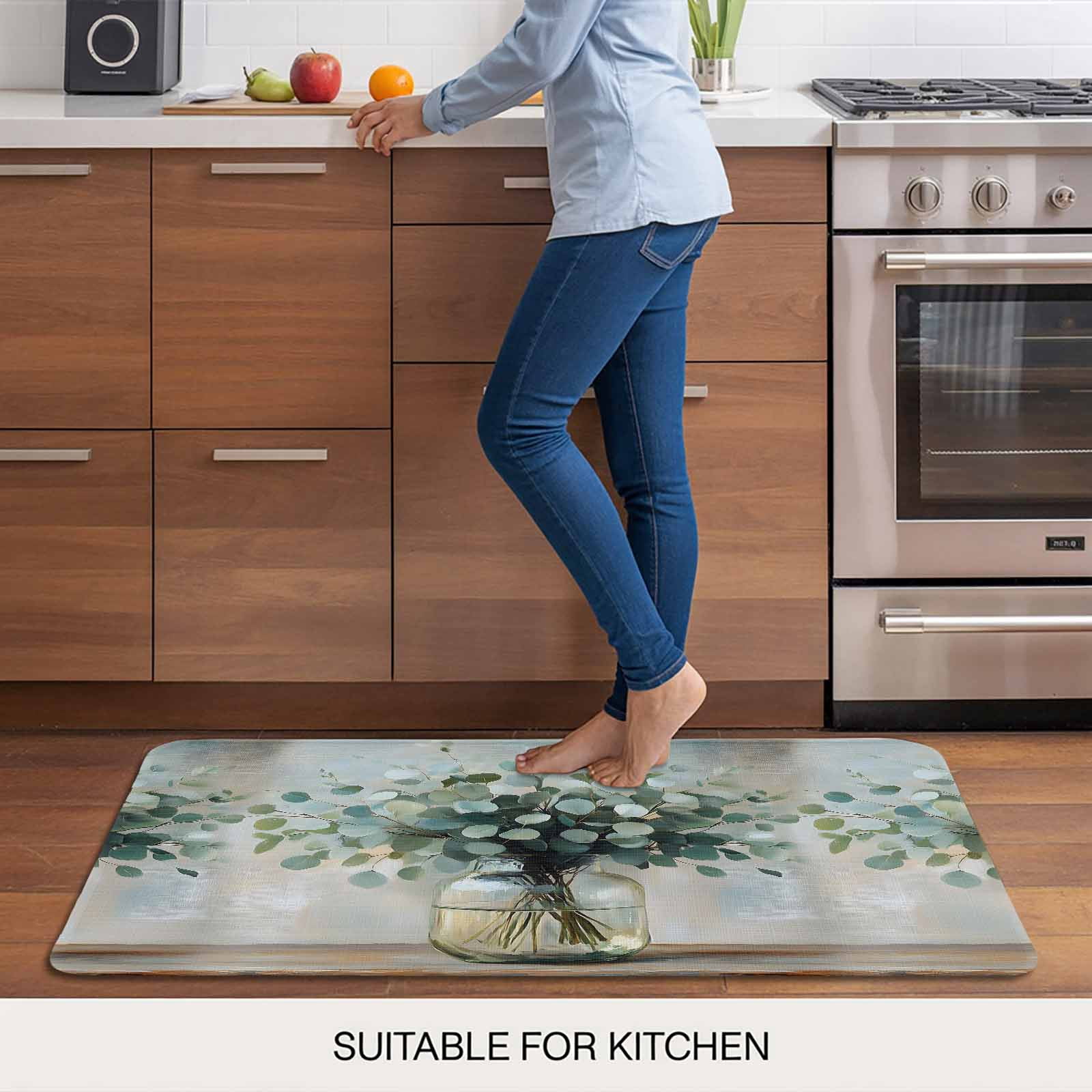 Spring Eucalyptus Doormat Outdoor Entrance 24"x36", Pastoral Botanical Leaf Retro Rustic Absorb Moisture Dirt Door Mats, Non-Slip Rubber Backing Floor Mats Indoor, Low-Profile Front Door Rugs