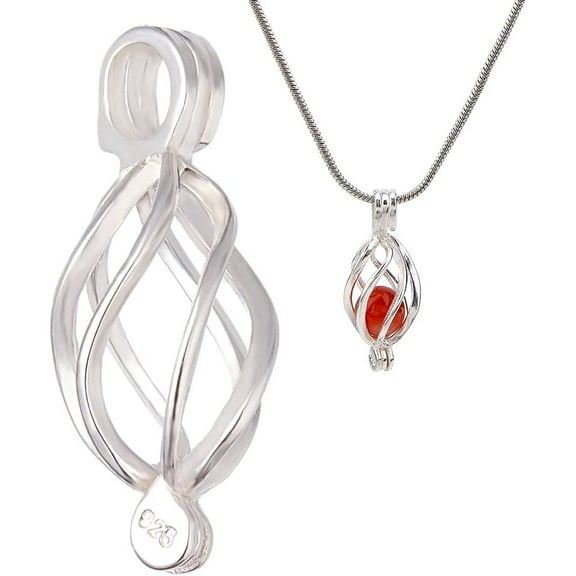 1pc 925 Sterling Silver Cage Charm Silver Water Drop Bead Cage Pendants Oval Hollow Big Cages Charms Bead Locket Pendants for Women Pearl Necklace Jewelry Making diy