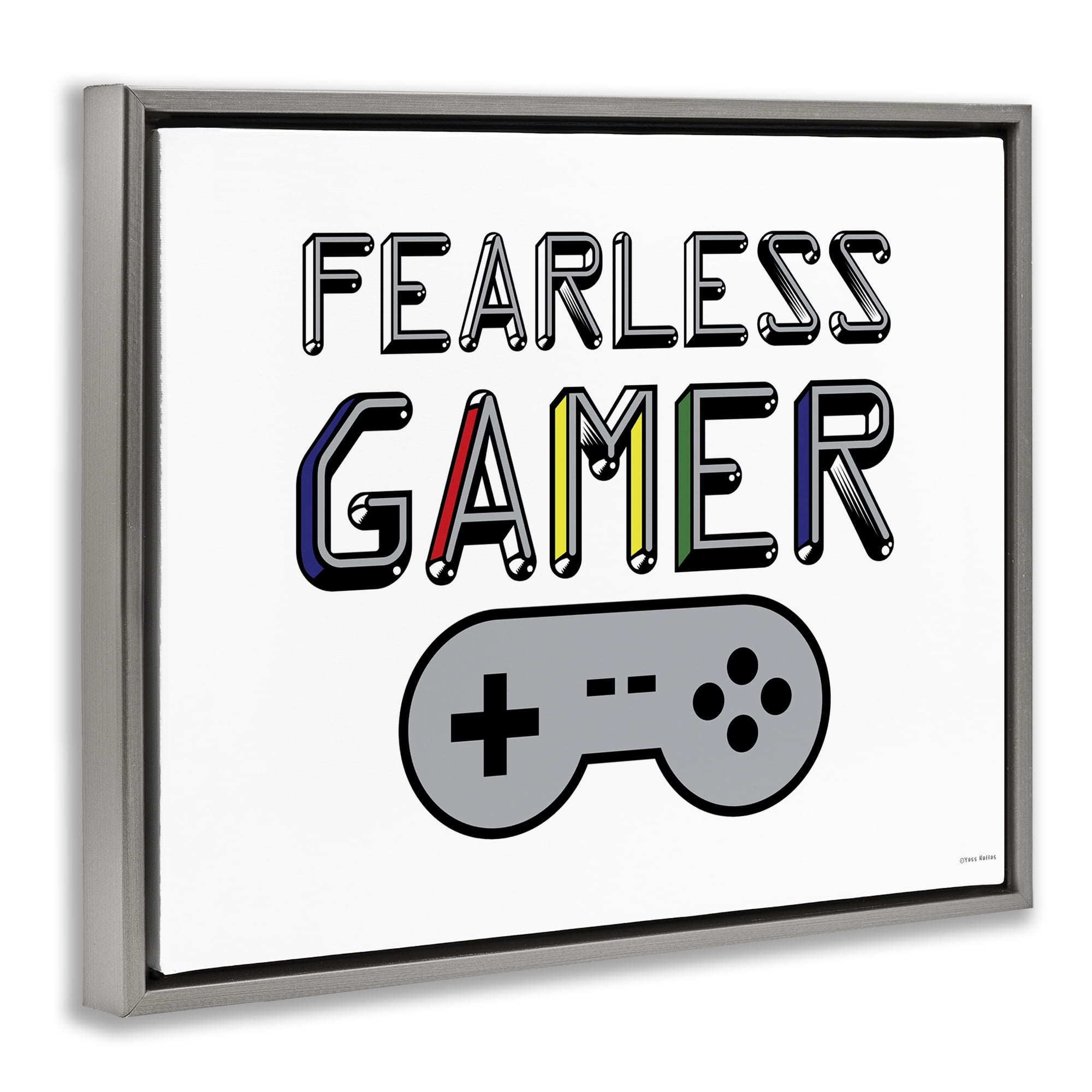 Stupell Industries Fearless Gamer Retro Gray Framed Floater Canvas Wall Art, design by Yass Naffas Designs