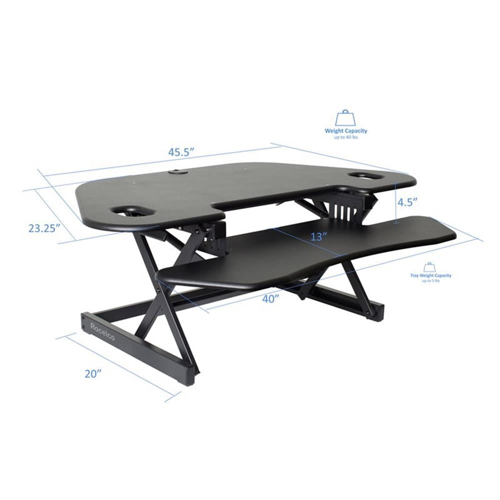 Pemberly Row Adj Corner Standing Desk Converter Dual Monitor Arm Bundle Black