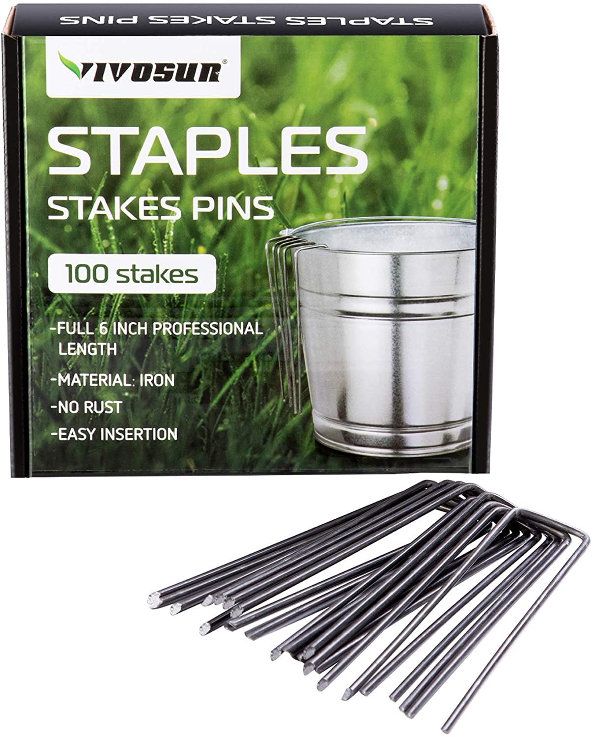 Dog Fence 100 Anchor Pins Sod Staples for Frost Cloth Weed Mat Landscape 6" 