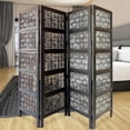 thumbnail image 5 of Four Panel Mango Wood Room Divider with Traditional Carvings, Black and White - Saltoro Sherpi, 5 of 5