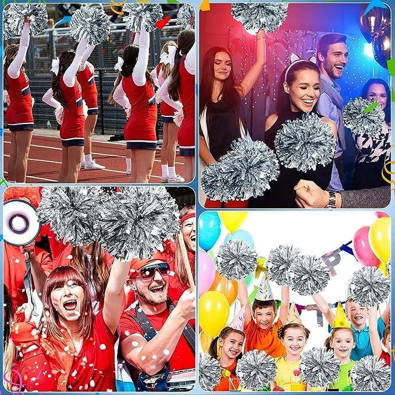 Metallic Cheerleading Pom Poms, 6Pcs Cheerleaders Cheer Pom Poms with Baton Handle, Cheering Squad Hand Flower