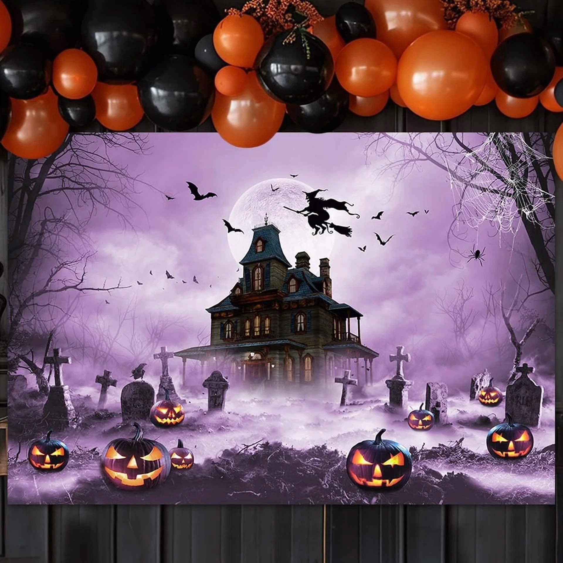 BUTTERFLY- Halloween Photography Backdrop Scary Night Graveyard Full Moon Background Spooky