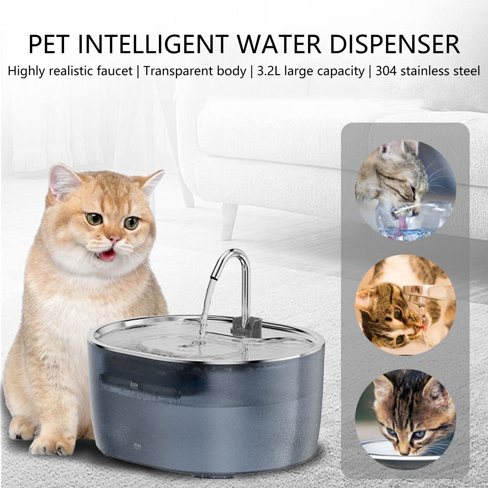 Automatic Circulating Cats Drinking Fountain High Capacity Stainless Steel Pet Water Dispenser Pet Drinking Supply