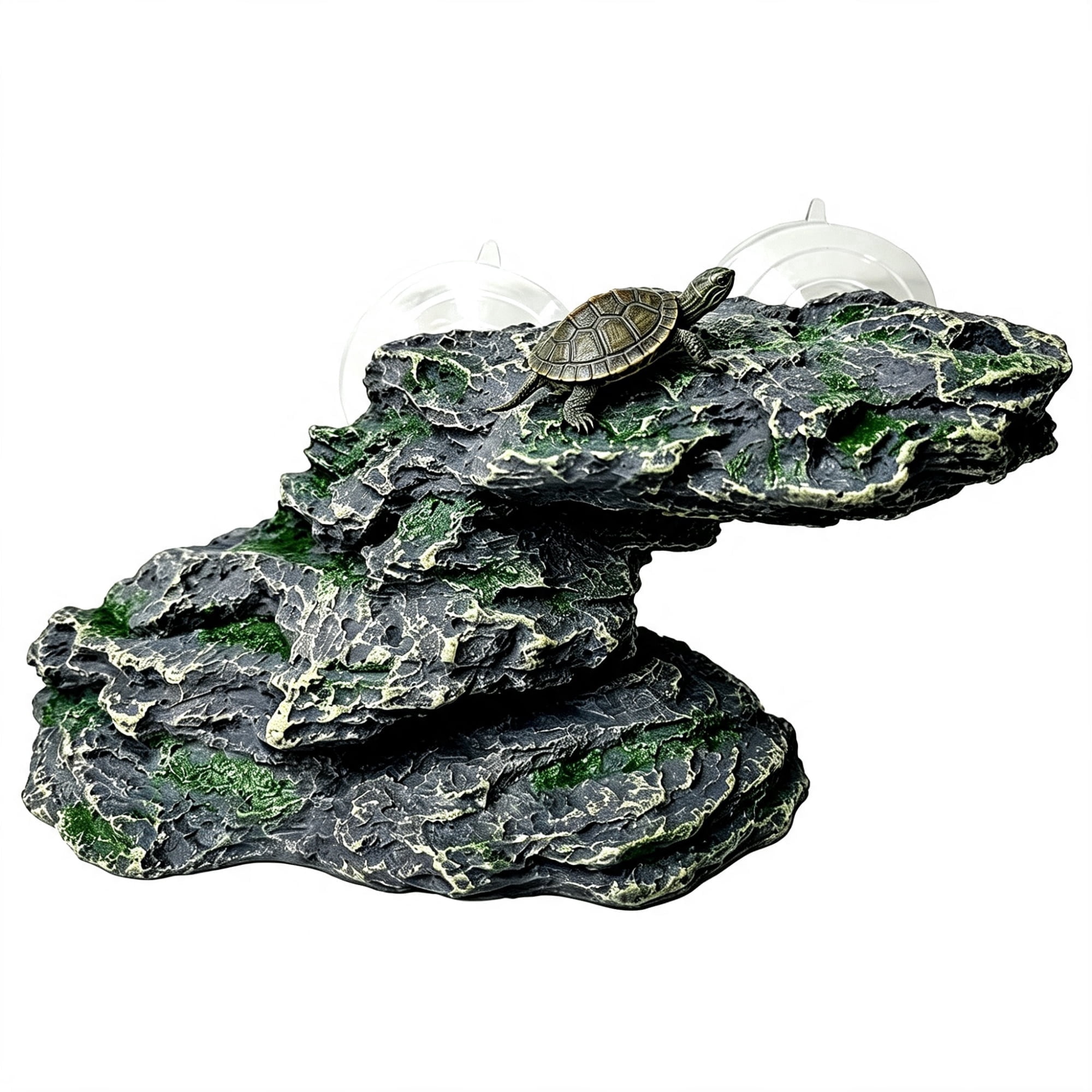 Smlper 8.2" x 3.3" x 3.1" Turtle Basking Platform, Resin Reptile Resting Rock Climbing Ornament, Aquarium Floating Ledge Habitat Decor with 2 Suction Cups for Turtles, Tortoises, Newts, Lizards