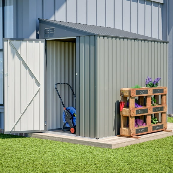 YIYADO Outdoor Storage, Lean Shed, Galvanized Steel Structure, Ventilated Design, 4x7 Feet, Olive Gray