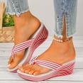 thumbnail image 6 of USSUMA Slippers for Women Indoor Women's Fashion Casual Summer New Striped Print Wedge Heel Lightweight Flip Flops Fish Mouth Slippers Anti-Sweat Indoor Slides up to 65% off, 6 of 7