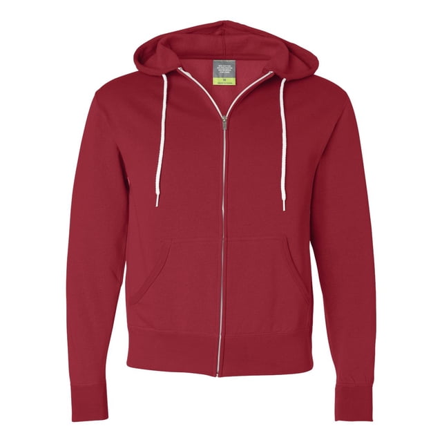 Independent Trading Co. Unisex Lightweight Full-Zip Hooded Sweatshirt, L, Red