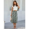 thumbnail image 5 of HOWCOME Women High Waisted A-Line Midi Skirt Flowy Elastic Waist Pleated Skirt Summer Beach Dressy Casual Green Flo Black, XL, 5 of 7