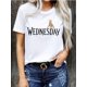 thumbnail image 1 of Halloween T-shirt - Women'S Wednesday Graphic T-Shirt - Halloween Themed Casual Crew Neck Short Sleeve Top with Bold White Lettering & Hand Print Design, Relaxed Fit Shirt, Comfortable Material, 1 of 7
