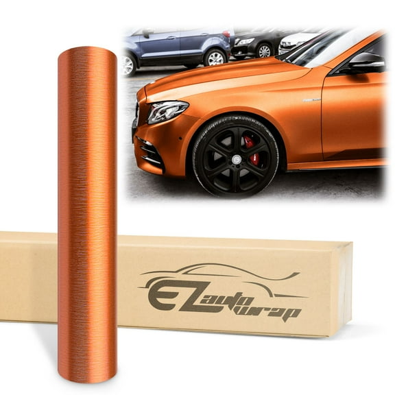 EZAUTOWRAP Brushed Aluminum Orange Car Vinyl Wrap Vehicle Sticker Decal Film Sheet With Air Release Technology Peel And Stick