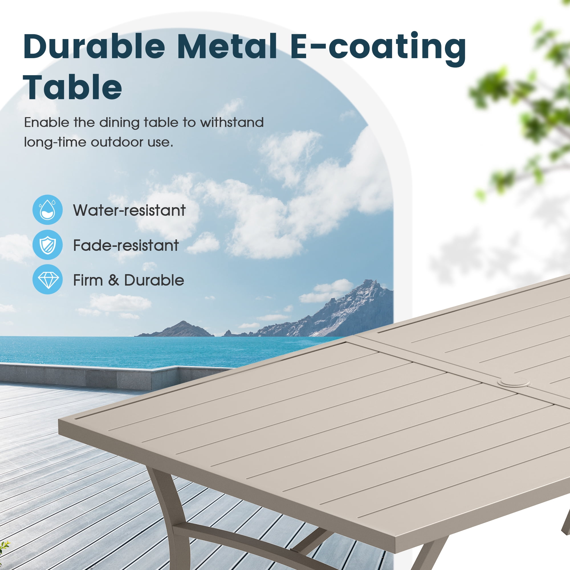 DIFY 9PCS Patio Dining Furniture Set, 71" Rectangular Metal Table, 8 Swivel Textilene Chairs