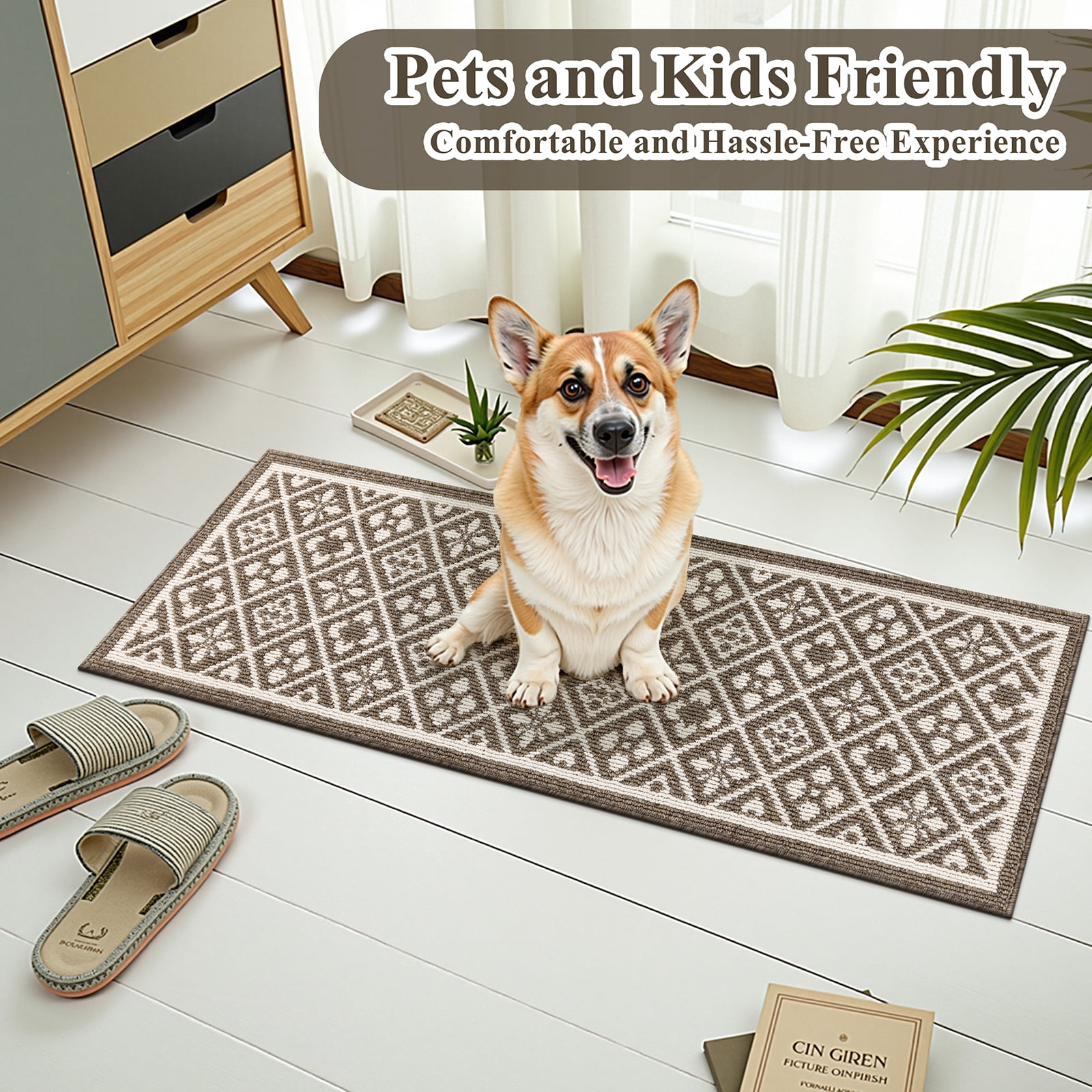 Vaukki Farmhouse Kitchen Rugs Sets of 3, Non Slip Kitchen Floor Mats Washable Kitchen Runner Rug, Brown