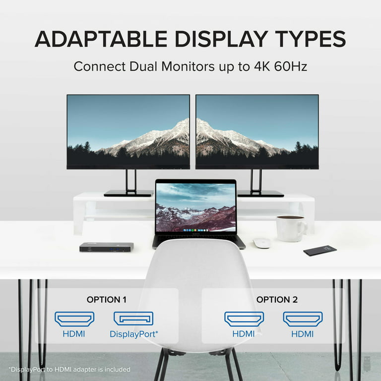 Plugable 13-in-1 USB C Docking Station Dual Monitor, 100W Charging, Dual 4K  Displays 2X HDMI or 2X DisplayPort, Compatible with Mac, Windows