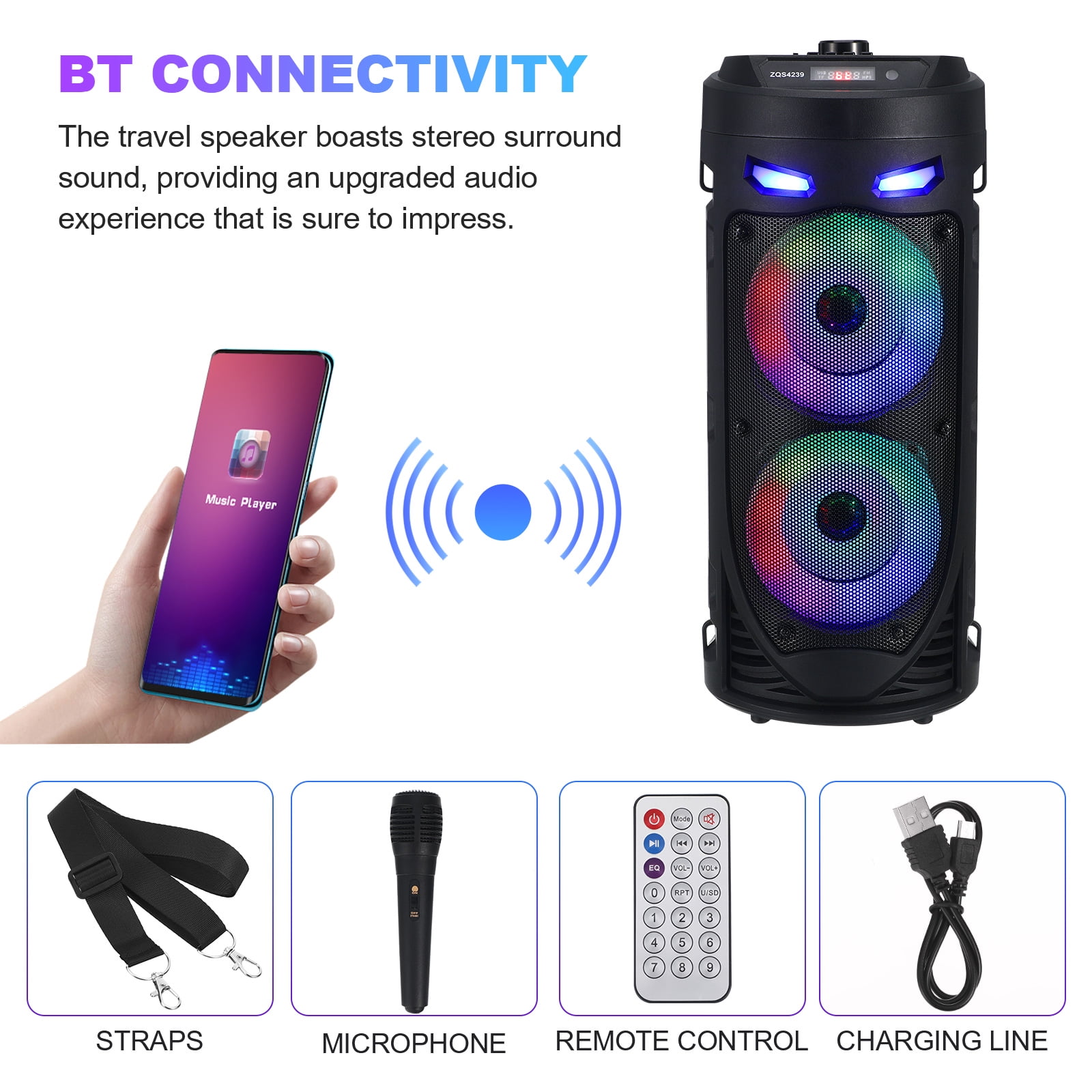 Wireless Speaker For Party Outdoor Speaker Black Portable Stereo Sound for Backyard BBQ 1Pcs