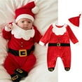 thumbnail image 5 of Baby Santa Romper Jumpsuit Christmas Outfit Set with Hat for Boys and Girls Red 0-3 Months, 5 of 9