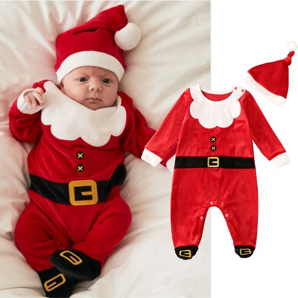 DEXIANG Baby Christmas Outfit Boys Girls Santa Romper Jumpsuit Xmas Clothes Playsuit Hat Set Baby Shirts Boys Musically Shirts for Boys Toddler Easter Outfit Boy Clothes for Boys 1st Birthday Boy
