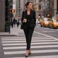 thumbnail image 2 of AZoiNM Women's 2-Piece Slim Fit Suit Set, Classic Lapel Blazer and Straight Pants, Business Casual Office Work Outfits for Spring Summer Fall, 2 of 13