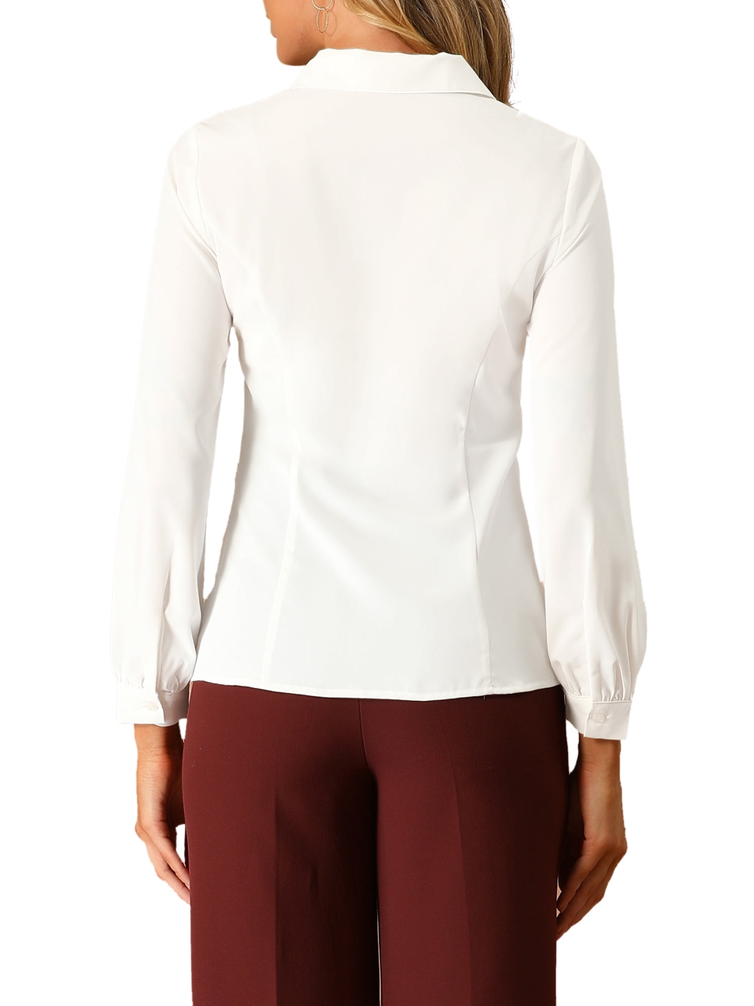DARING DIVA Women's Peter Pan Collar Long Sleeve Work Office Shirt L Cream White