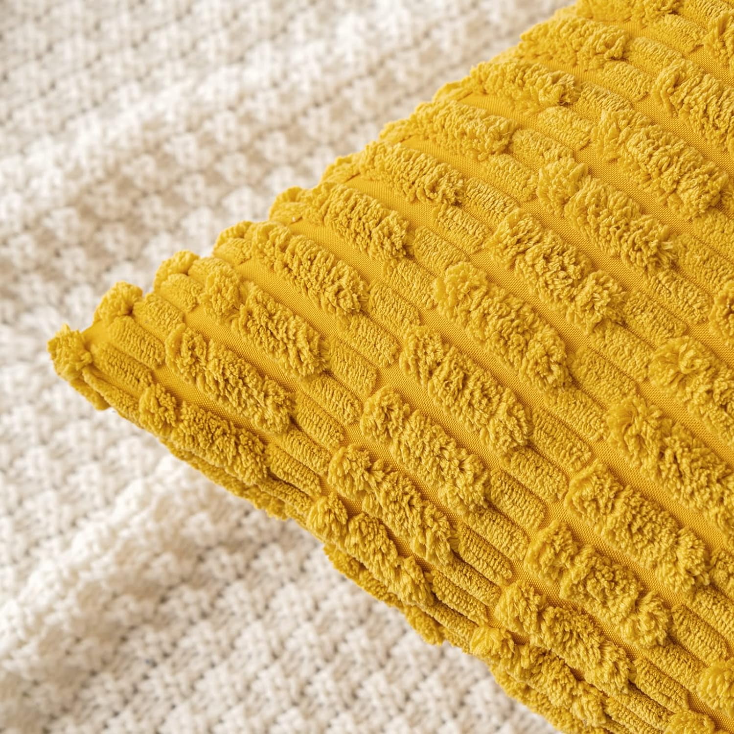2-Pack Mustard Yellow Corduroy Throw Pillow Covers, 18x18 Inch Soft Striped Decorative Cushion Covers for Sofa, Bed, Fall Decor