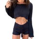 thumbnail image 2 of VISgogo, conjunto de 2 piezas de punto a la moda para mujer, Tops cortos con hombros descubiertos de Color sólido/rayas + conjunto de pantalones cortos con cintura elástica para mujer, S/M/L VISgogo  moda, 2 of 4