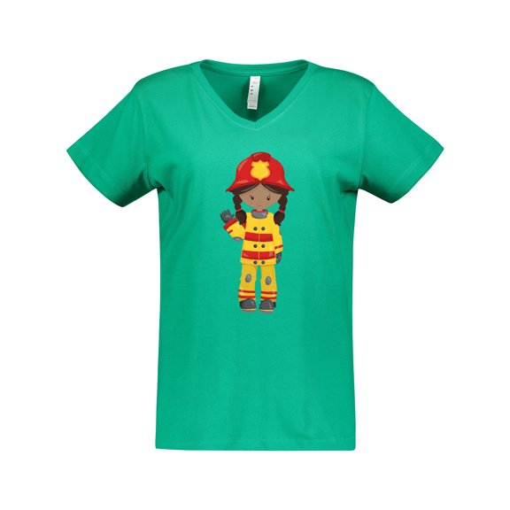 Inktastic African American Girl, Girl Fireman, Firefighter Women's V-Neck T-Shirt