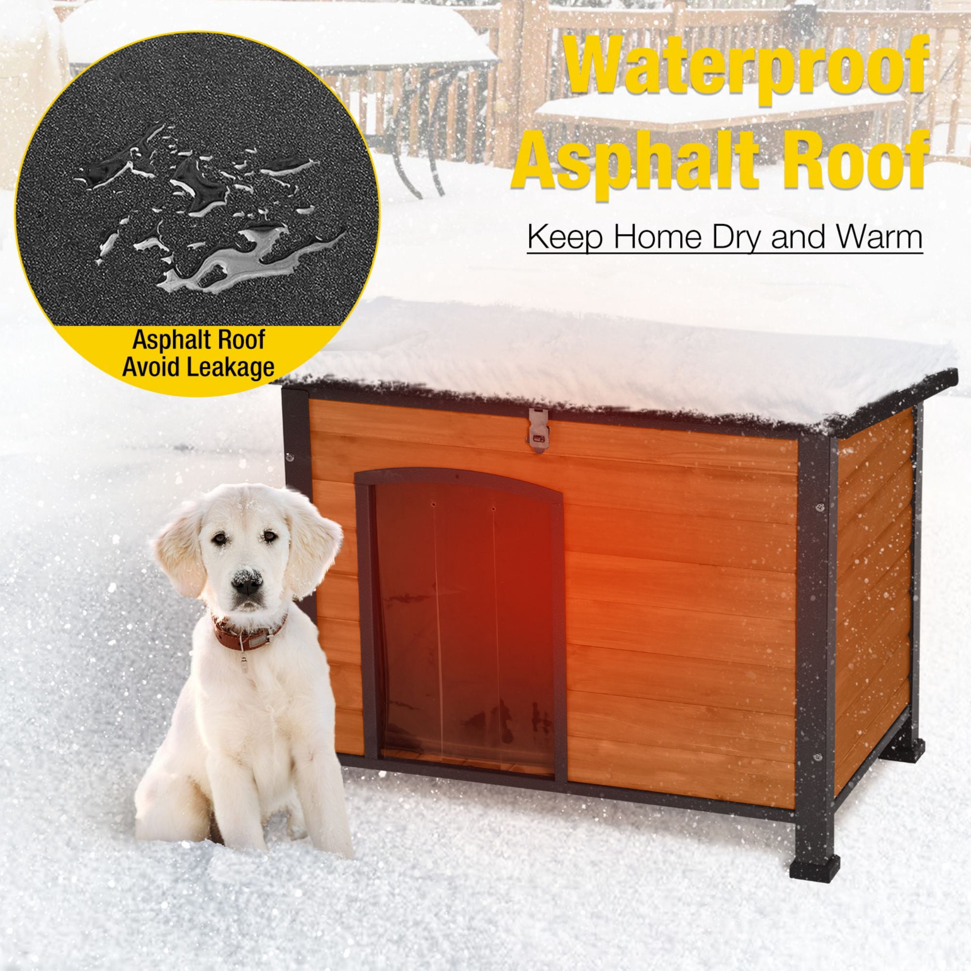 Aivituvin Insulated Outdoor Dog House with Insulated Liner for Winter Weatherproof Dog Kennel All-Around Iron Frame