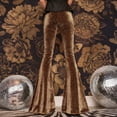 thumbnail image 4 of Women's Velvet Flare Pants, Solid Color High Waist Stretchy Bell Bottom Pants, Retro Glam Trousers for Evening or Holiday Events, Gold - S, 4 of 7