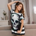 thumbnail image 3 of Balery Watercolor Skull Camisón de manga corta con cuello redondo para mujer, cómodo y elegante., 3 of 6