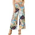thumbnail image 1 of INSPIRE CHIC Pantalones de pierna ancha tropical informal con cintura con cordón floral Palazzo Boho para mujer con bolsillos Rosa S, 1 of 6