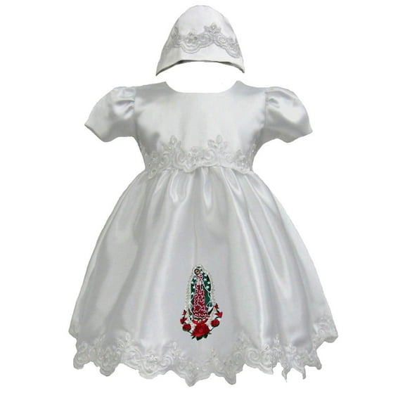 Baby Girl Toddler Baptism Dress Formal Gown w/ Hat Virgin Mary Rose 0-30M White