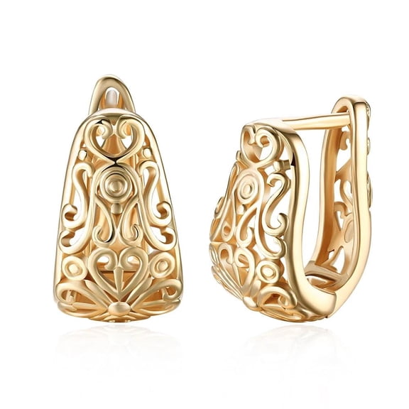 Yellow Gold Plated Earrings Hoop Huggies Latch Back Clasp L559