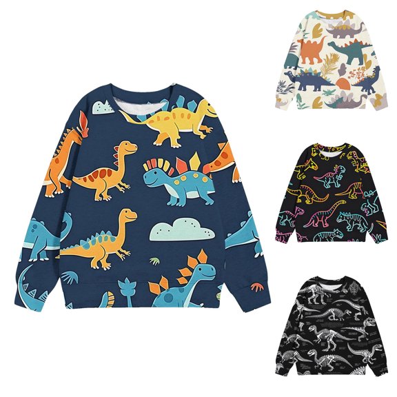 Rvasteizo Kids Boys Girls Sweatshirt Crew Neck Fashion Print Long Sleeve Pullover Top for Boys Girls 1-12Years