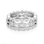 Believe by Brilliance Fine Silver Plate Stackable Ring Set of 3 with Cubic Zirconia
