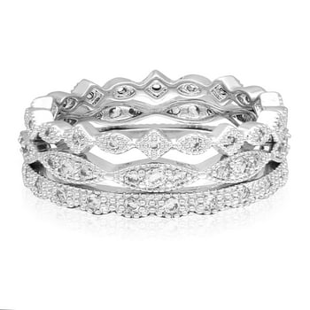 Believe by Brilliance Fine Silver Plate Stackable Ring Set of 3 with Cubic Zirconia