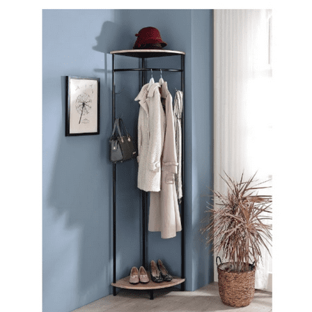 Corner Hall Tree Clothes Rack, Black/Sonoma Oak