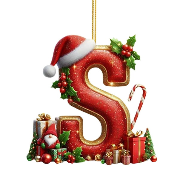 SLYNSHome Lettres de Noël Étiquettes Ornement, Lettres Alphabet Personnalisées Rouges pour Bricolage Décorations Initiales Monogramme Suspendu - S