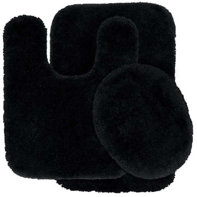 Finest Luxury Ultra Plush Washable Nylon Bathroom 3 Piece Rug Set Black
