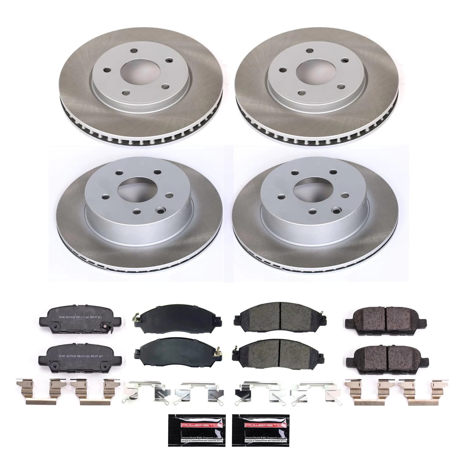 PowerStop Front and Rear Semi-Coated Rotor and Low-Dust Ceramic Brake Pad Kit SC8273