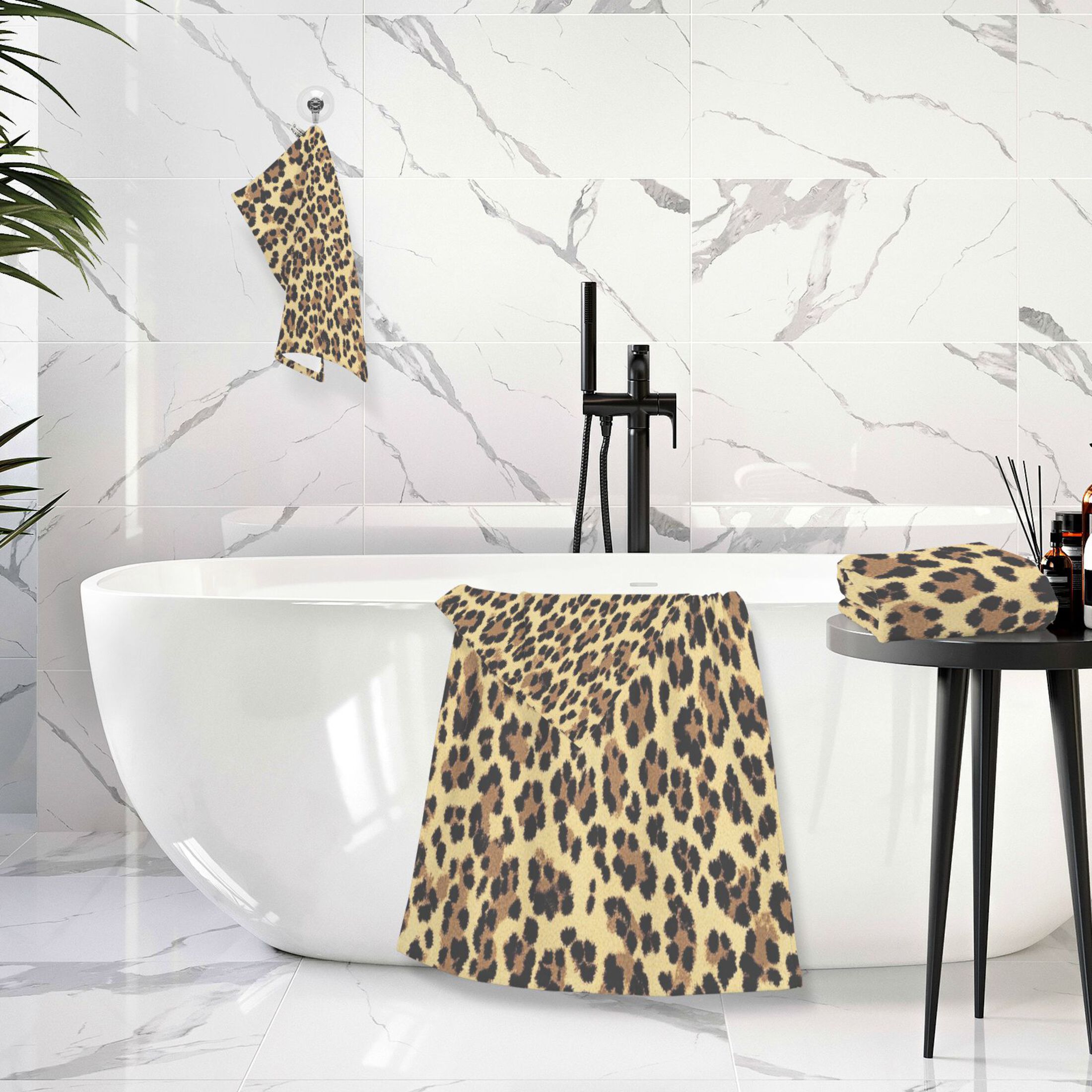 Qxltty Brown Leopard Bath and Hand Towel Set 100% Cotton Towels for Bathroom Soft Durable and Absorbent