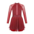 thumbnail image 3 of Alvivi Girls Shiny Diamond Hollow Back Figure Ice Skating Dress Long Sleeve Mesh Splice Ballet Dresses Burgundy 14, 3 of 7