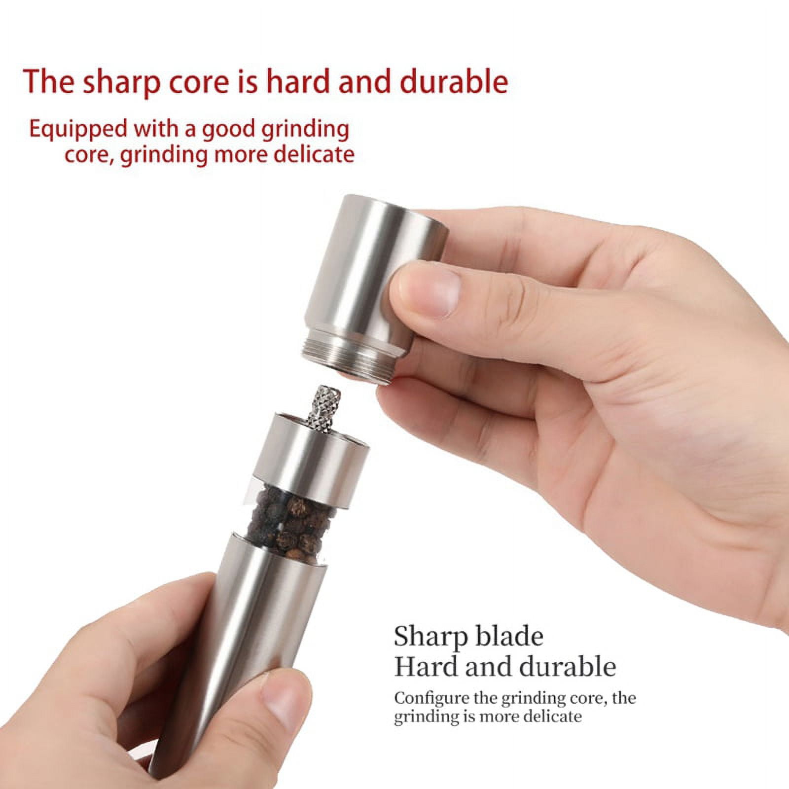 Manual Salt and Pepper Grinder Set Thumb Push Pepper Mill Stainless Steel Spice Sauce Grinders with Metal Holder