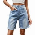 thumbnail image 2 of Womens Jean Shorts Knee Length Trendy Y2k High Waisted Wide Leg Casual Summer Shorts with Pockets Light Blue XXL, 2 of 9