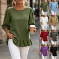 thumbnail image 1 of Neewe Womens Tops 3/4 Sleeve Shirts Plain Round Neck Loose Casual Ruffle Hem Blouses Trendy 2026, 1 of 8